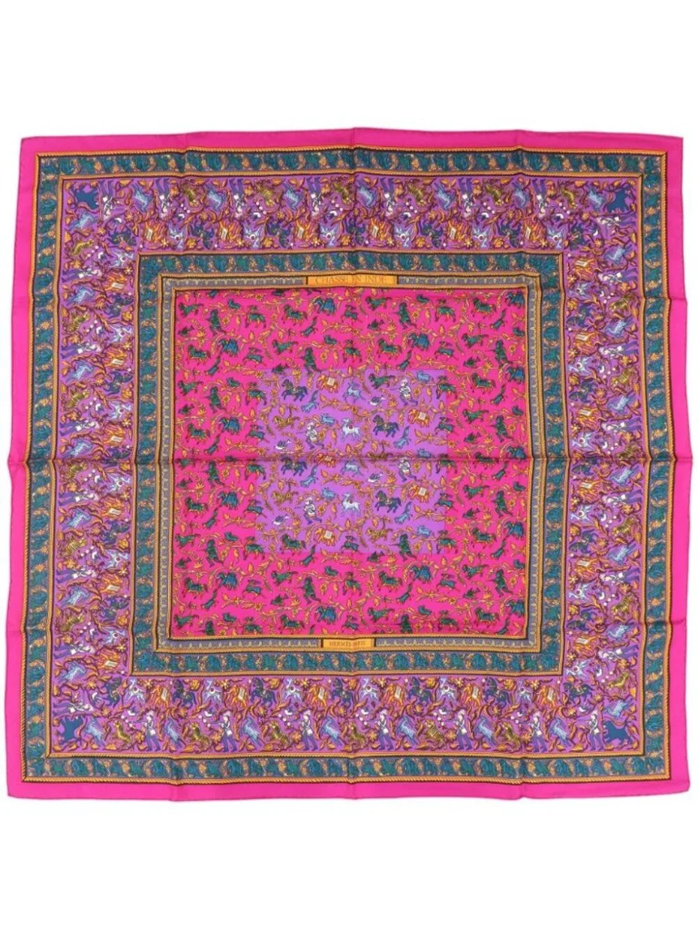 Hermes Carre 90 Indian Hunting Chasse en Inde Silk Pink Scarf